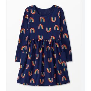 Hanna Andersson Kids Rainbows Long‎ Sleeve Playground Dress Retro Blue Size 4